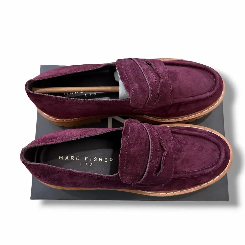 Marc Fisher LTD Women’s Norton Burgundy Suede Lug Sole Penny Loafers Size 8 NWT